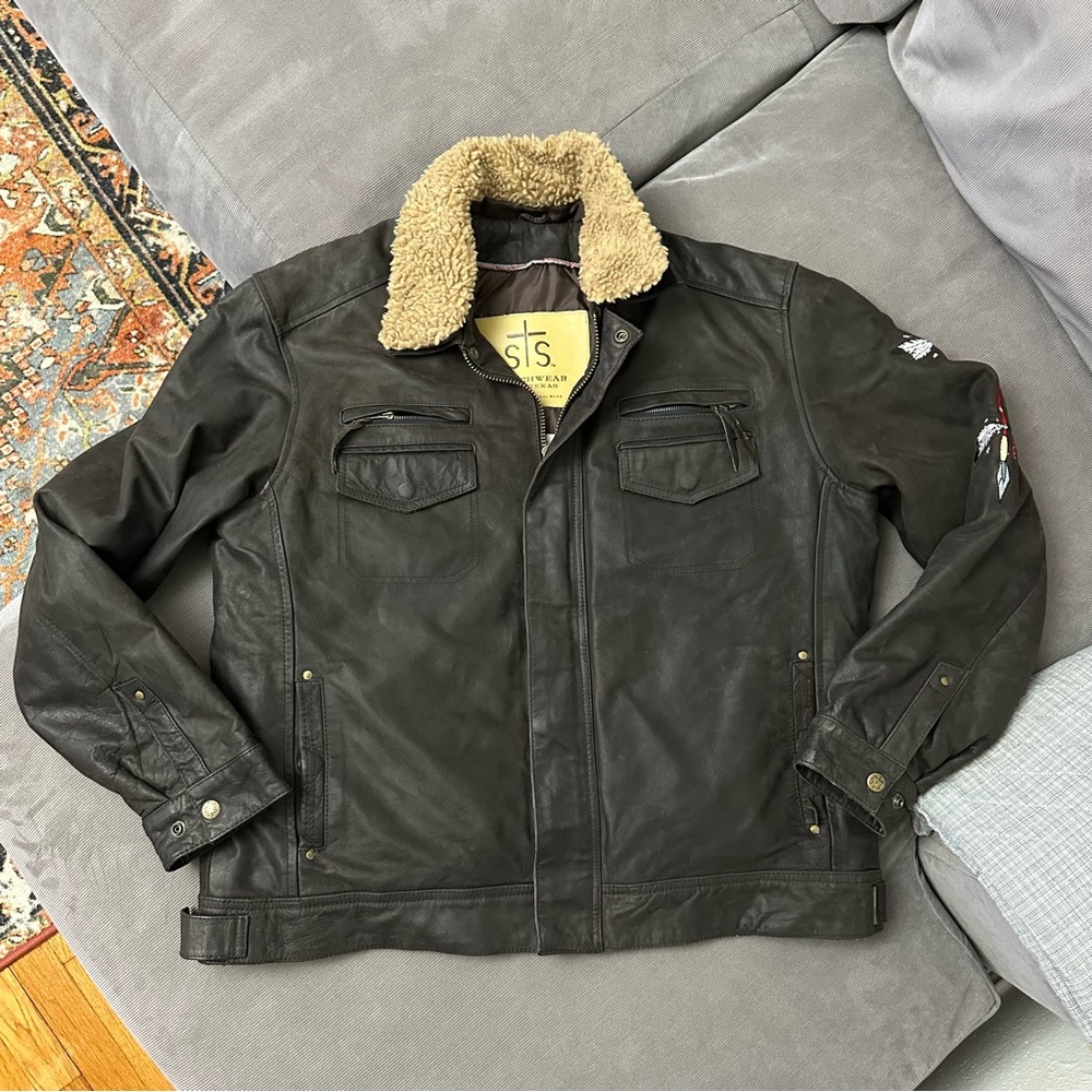 STS Ranchwear The Scout Distressed Leather Trucker Jacket Mens Size 3XL